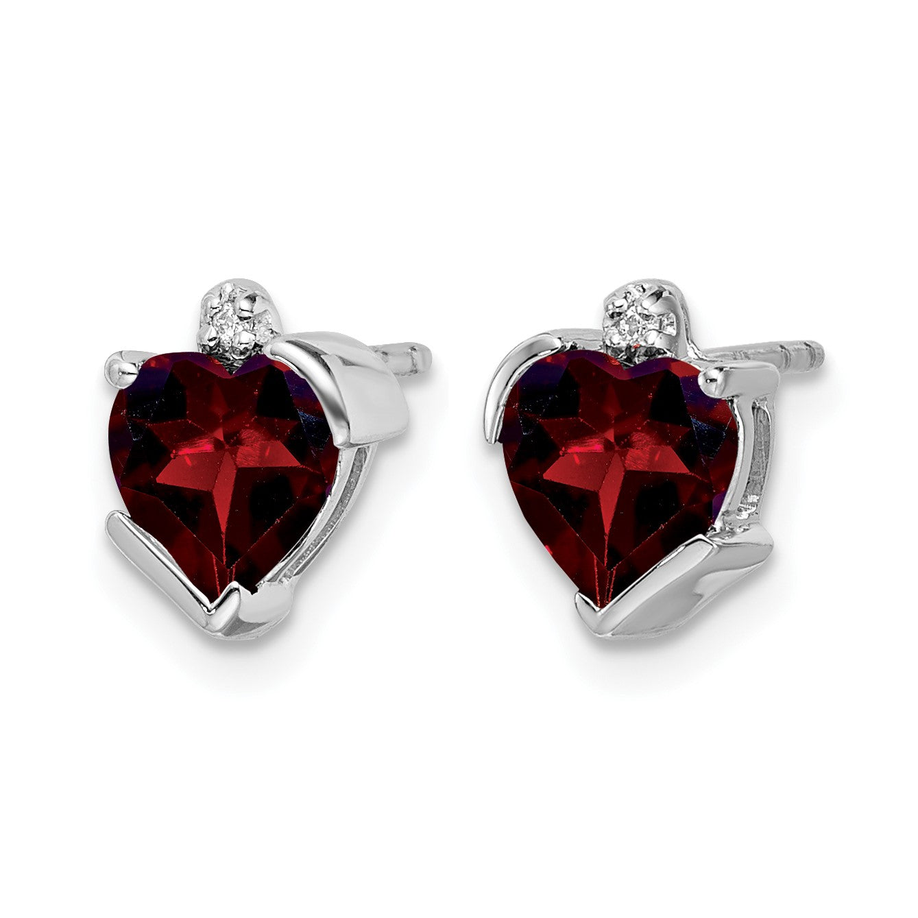 14k White Gold 6mm Heart Garnet and Diamond Post Earrings