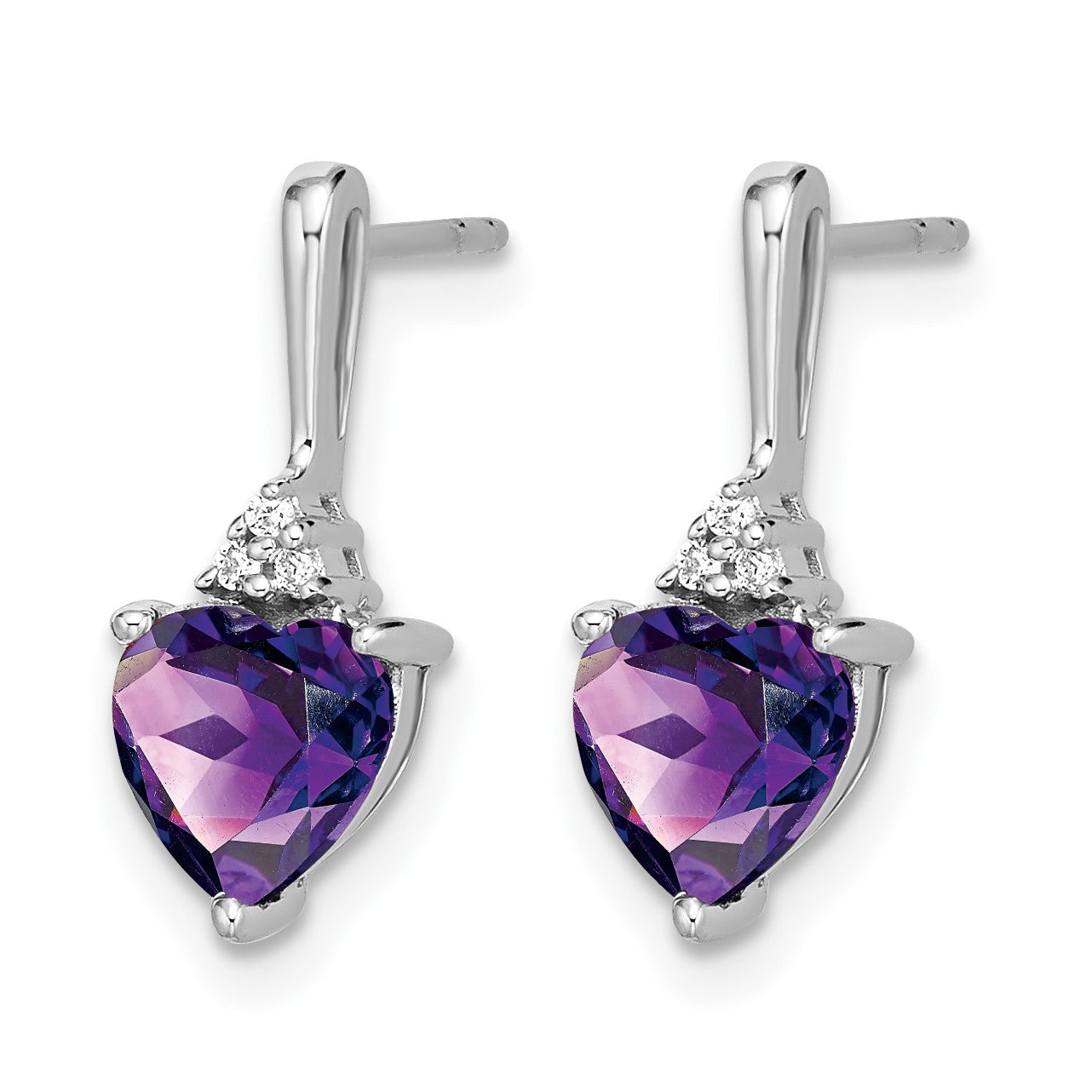 14k White Gold 6mm Heart Amethyst and Diamond Post Earrings