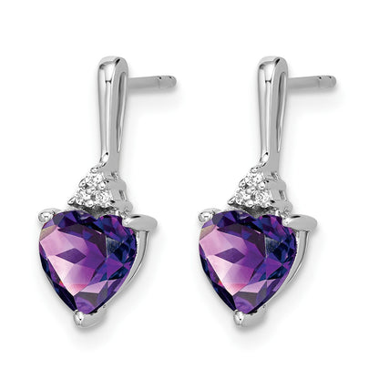 14k White Gold 6mm Heart Amethyst and Diamond Post Earrings
