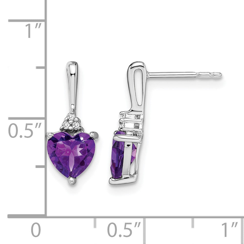 14k White Gold 6mm Heart Amethyst and Diamond Post Earrings