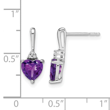 14k White Gold 6mm Heart Amethyst and Diamond Post Earrings
