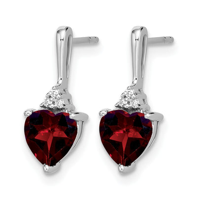 14k White Gold 6mm Heart Garnet and Diamond Post Earrings