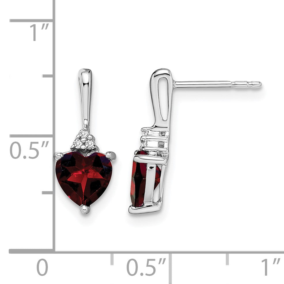 14k White Gold 6mm Heart Garnet and Diamond Post Earrings
