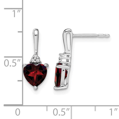 14k White Gold 6mm Heart Garnet and Diamond Post Earrings