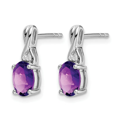 14k White Gold 7x5mm Oval Amethyst and Diamond Post Earrings