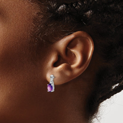 14k White Gold 7x5mm Oval Amethyst and Diamond Post Earrings