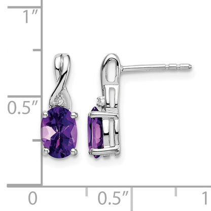 14k White Gold 7x5mm Oval Amethyst and Diamond Post Earrings