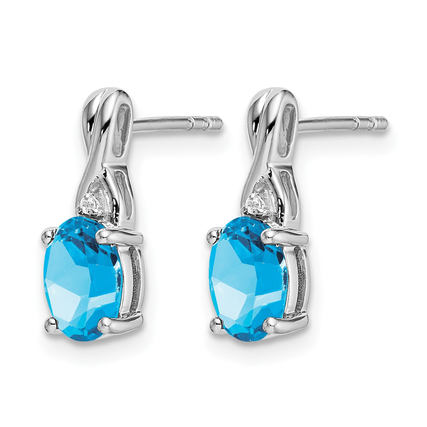 14k White Gold 7x5mm Oval Blue Topaz and Diamond Post Earrings