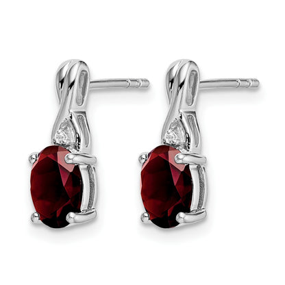 14k White Gold 7x5mm Oval Garnet and Diamond Post Earrings