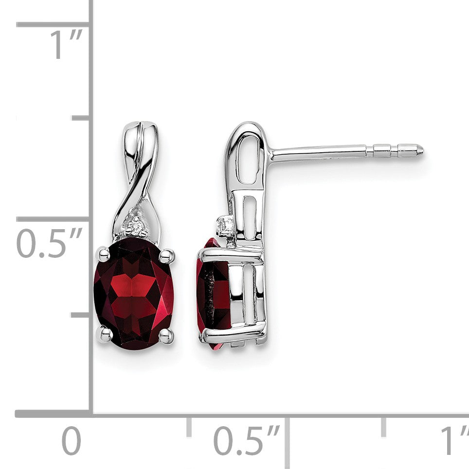 14k White Gold 7x5mm Oval Garnet and Diamond Post Earrings
