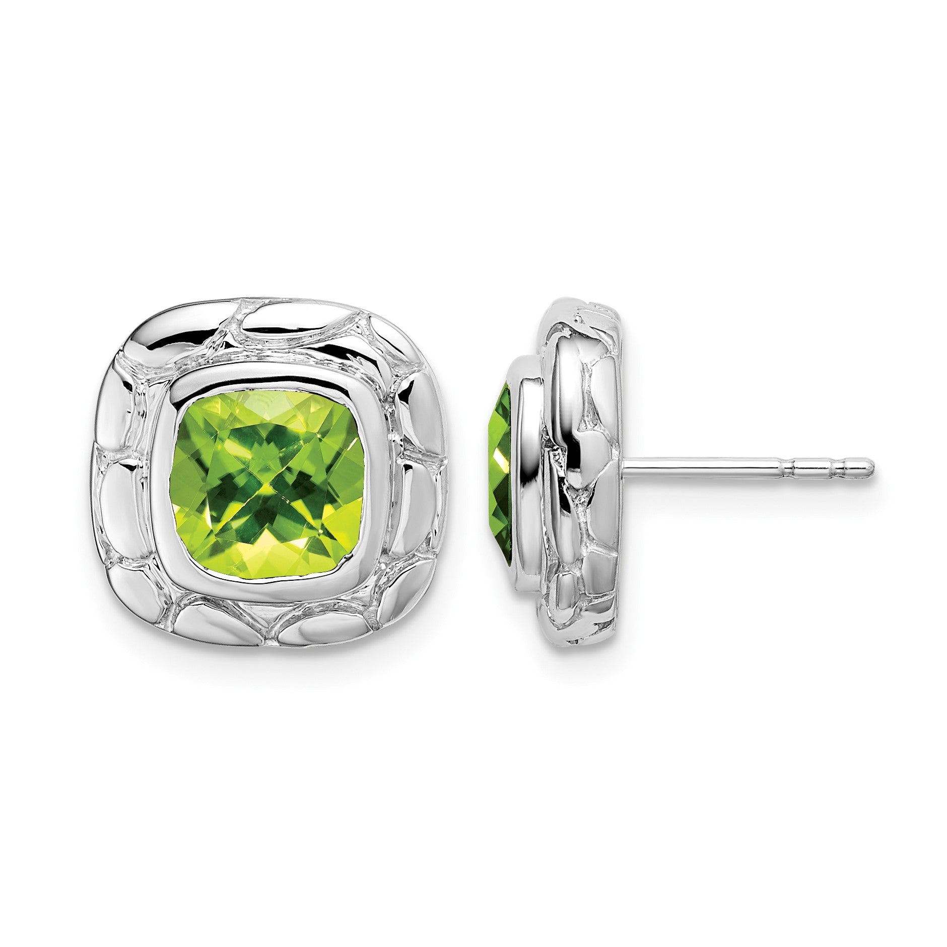 Sterling Silver Rhodium Plated Peridot Earrings