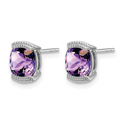 14k White Gold 6mm Cushion Amethyst Post Earrings