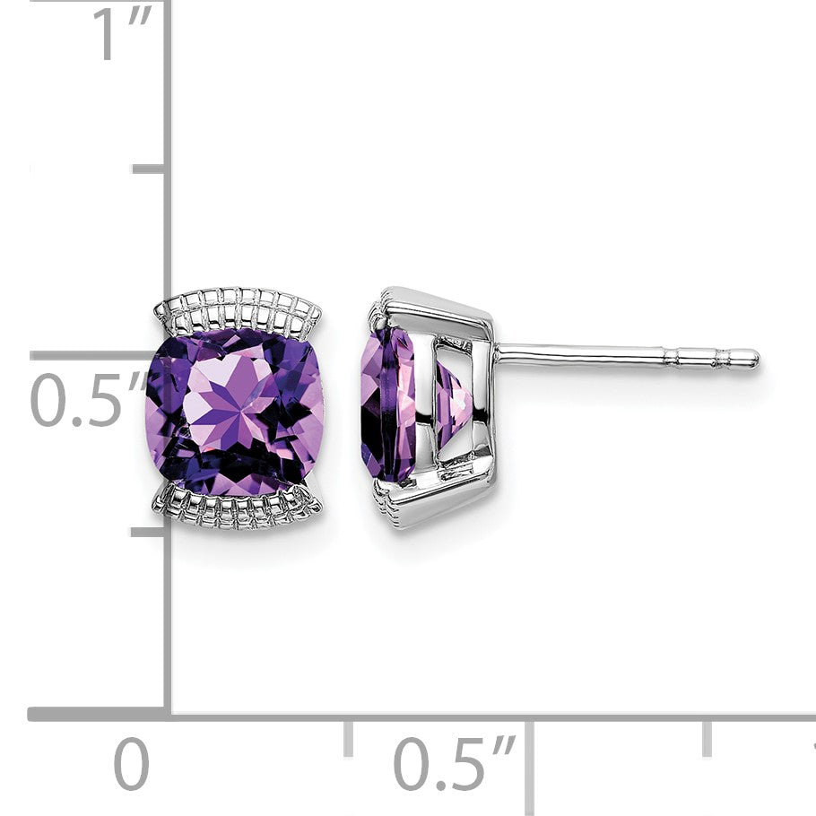 14k White Gold 6mm Cushion Amethyst Post Earrings