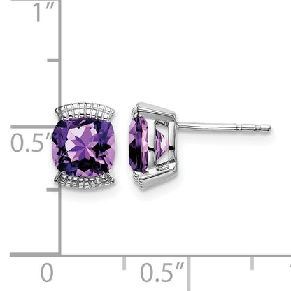 14k White Gold 6mm Cushion Amethyst Post Earrings