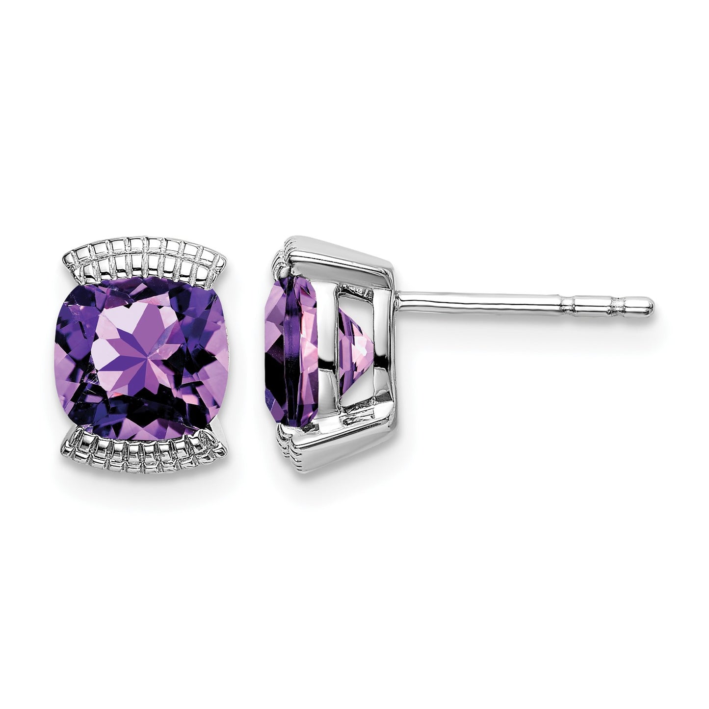 14k White Gold 6mm Cushion Amethyst Post Earrings