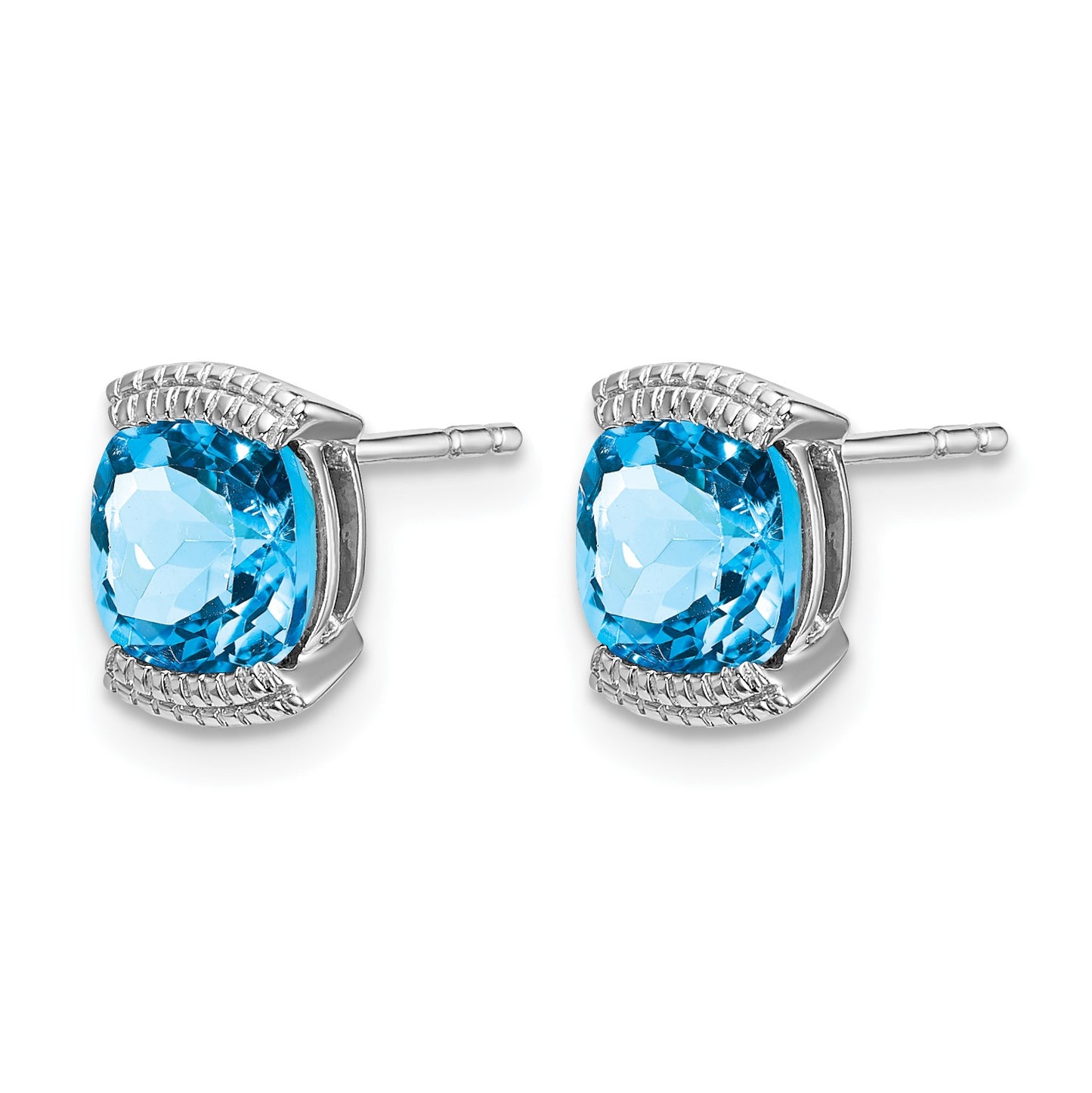 14k White Gold 6mm Cushion Blue Topaz Post Earrings
