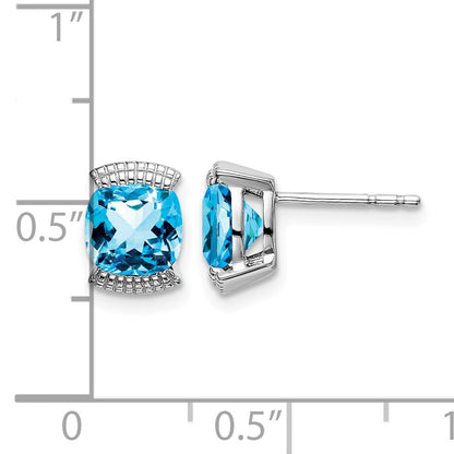 14k White Gold 6mm Cushion Blue Topaz Post Earrings