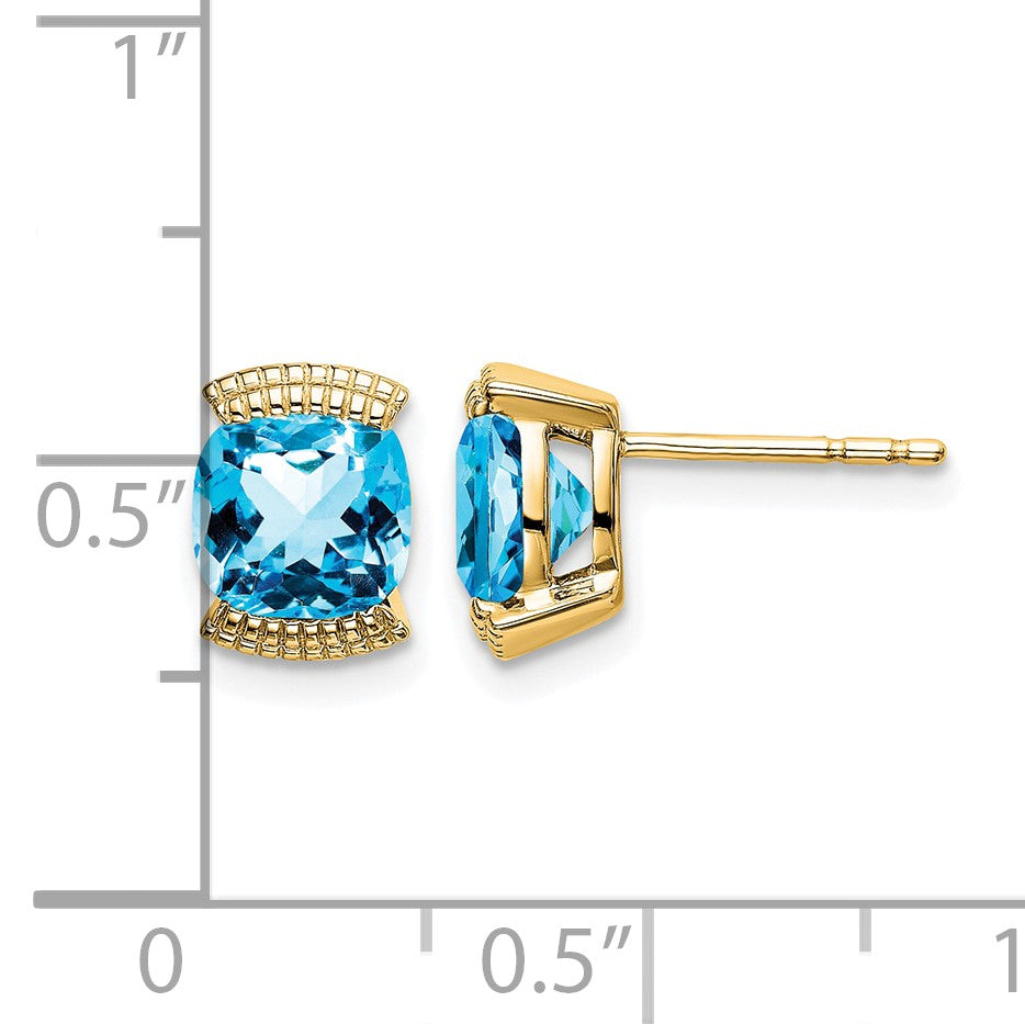 14k 6mm Cushion Blue Topaz Post Earrings