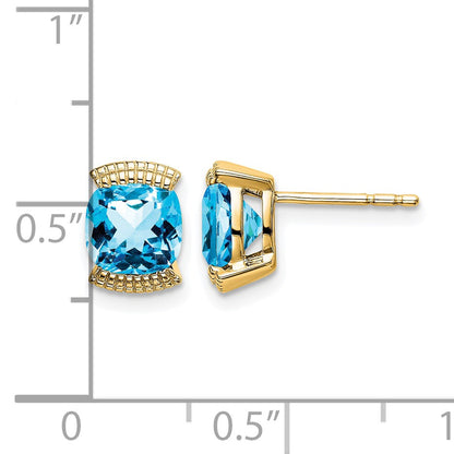 14k 6mm Cushion Blue Topaz Post Earrings