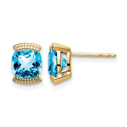 14k 6mm Cushion Blue Topaz Post Earrings
