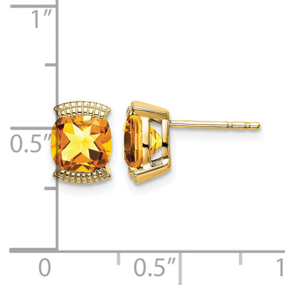 14k 6mm Cushion Citrine Post Earrings