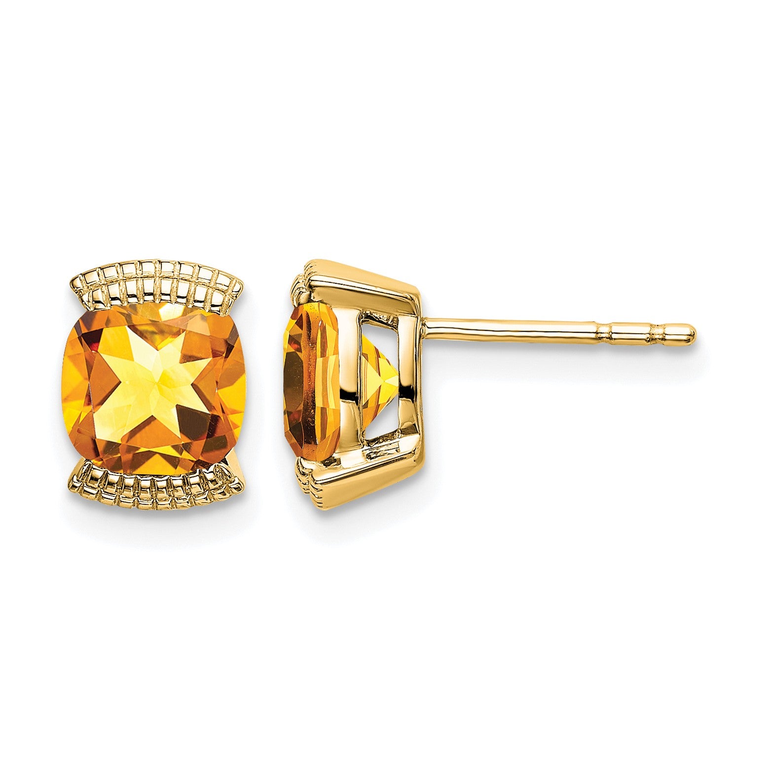 14k 6mm Cushion Citrine Post Earrings