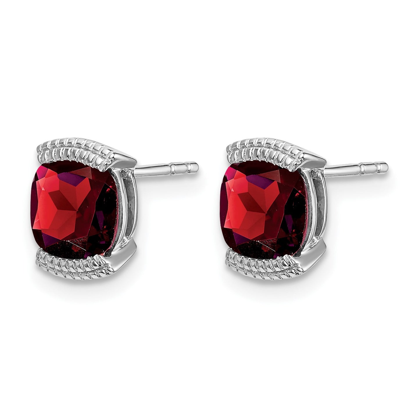 14k White Gold 6mm Cushion Garnet Post Earrings