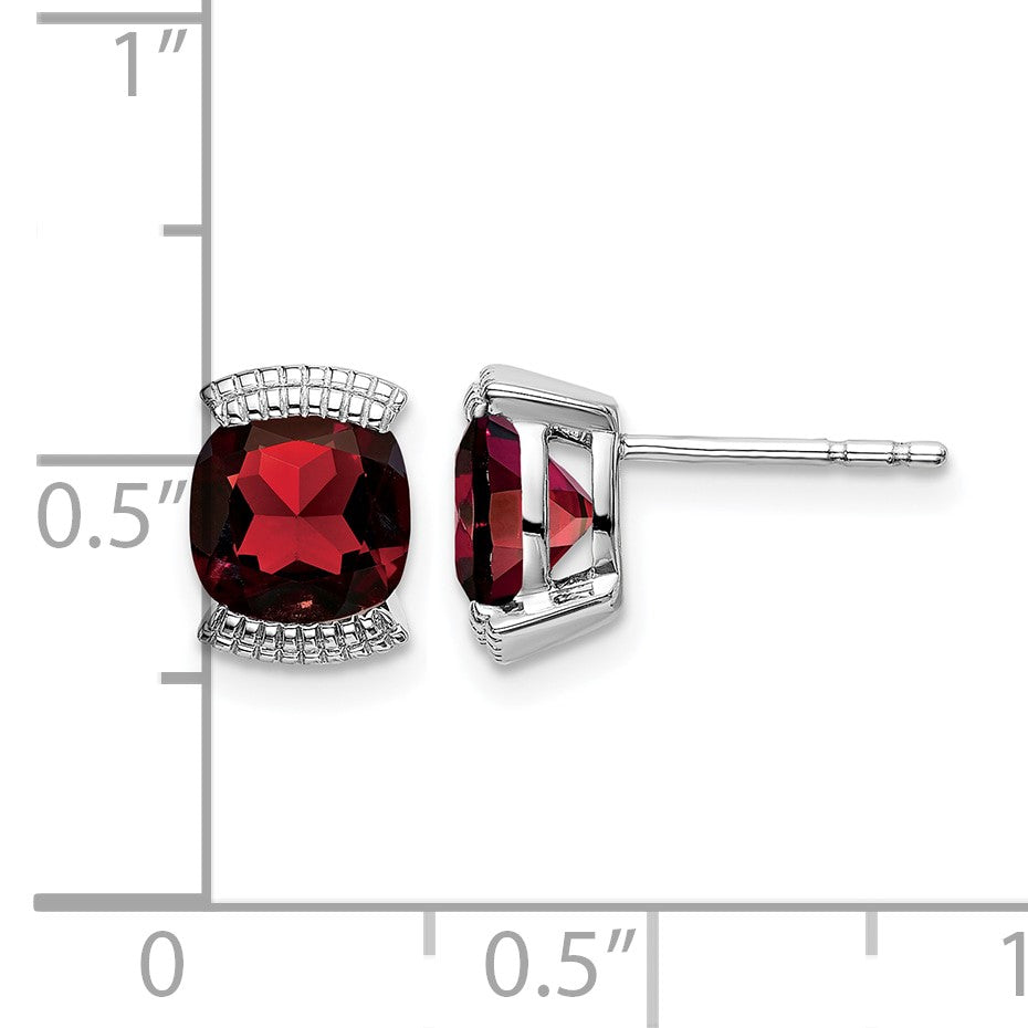 14k White Gold 6mm Cushion Garnet Post Earrings