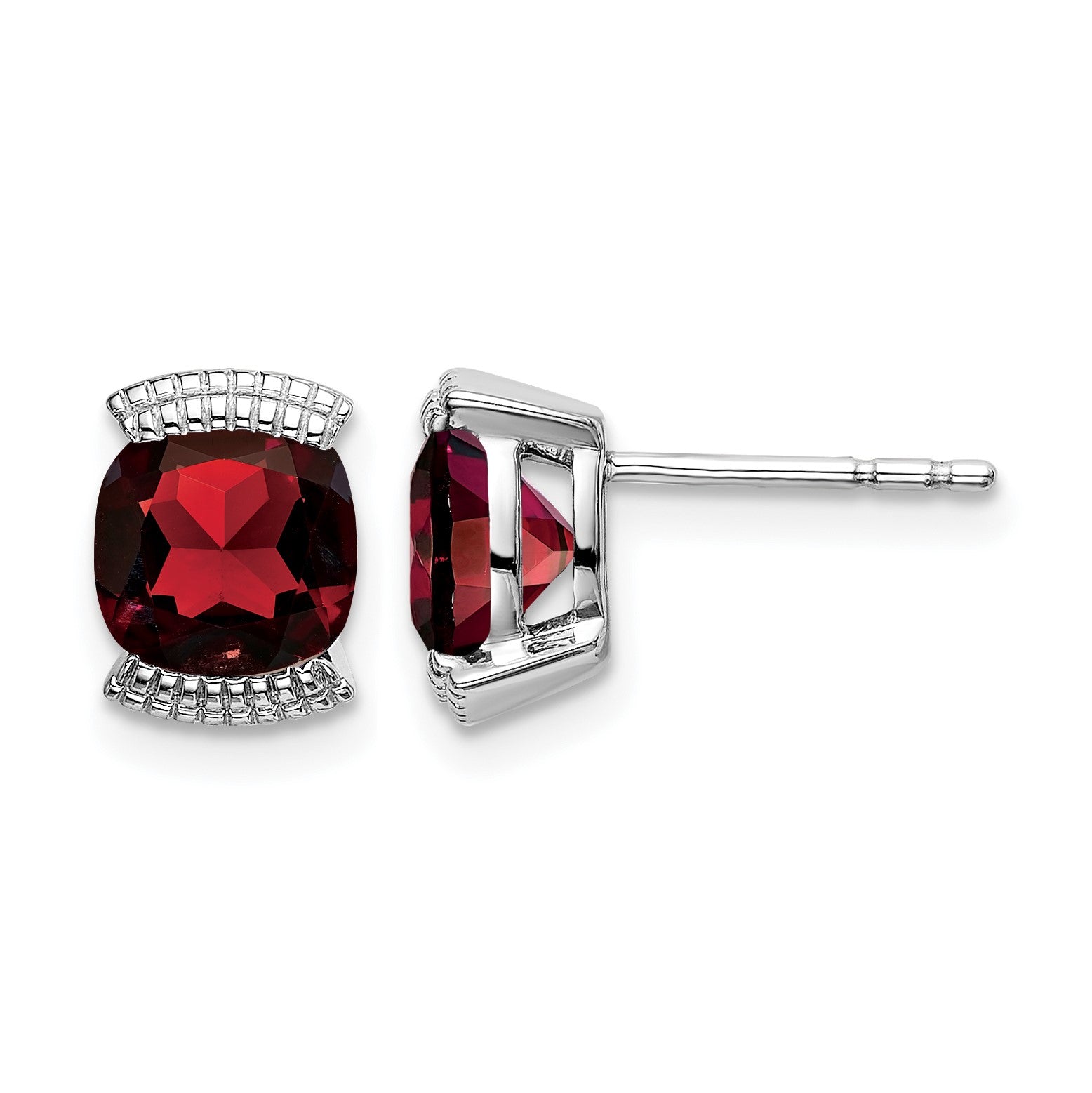 14k White Gold 6mm Cushion Garnet Post Earrings