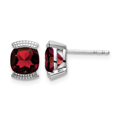 14k White Gold 6mm Cushion Garnet Post Earrings