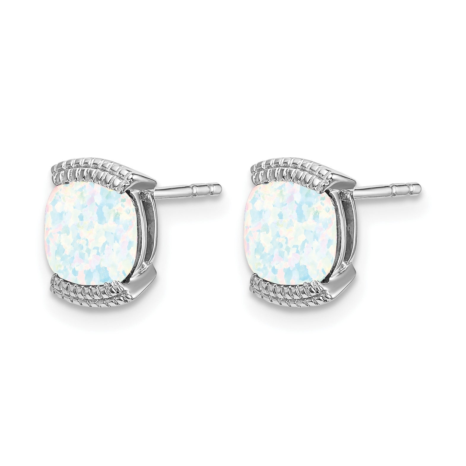 14k White Gold 6mm Cushion Lab Created Opal Post Earrings