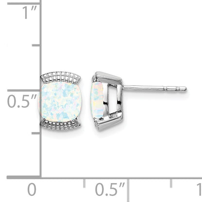 14k White Gold 6mm Cushion Lab Created Opal Post Earrings