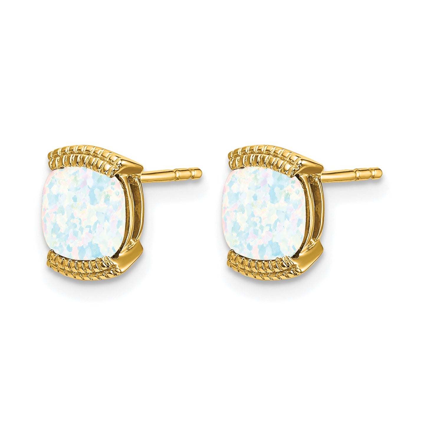 14k 6mm Cushion Lab Created Opal Post Earrings