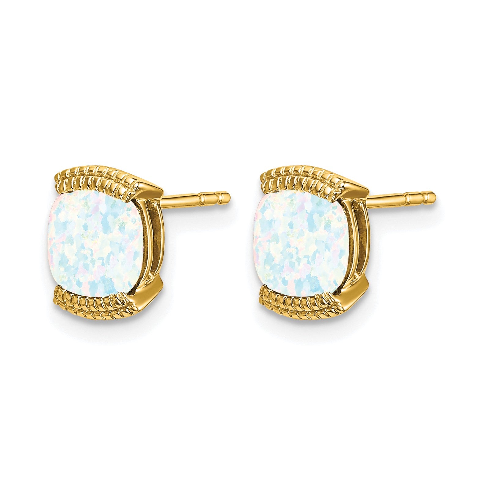 14k 6mm Cushion Lab Created Opal Post Earrings