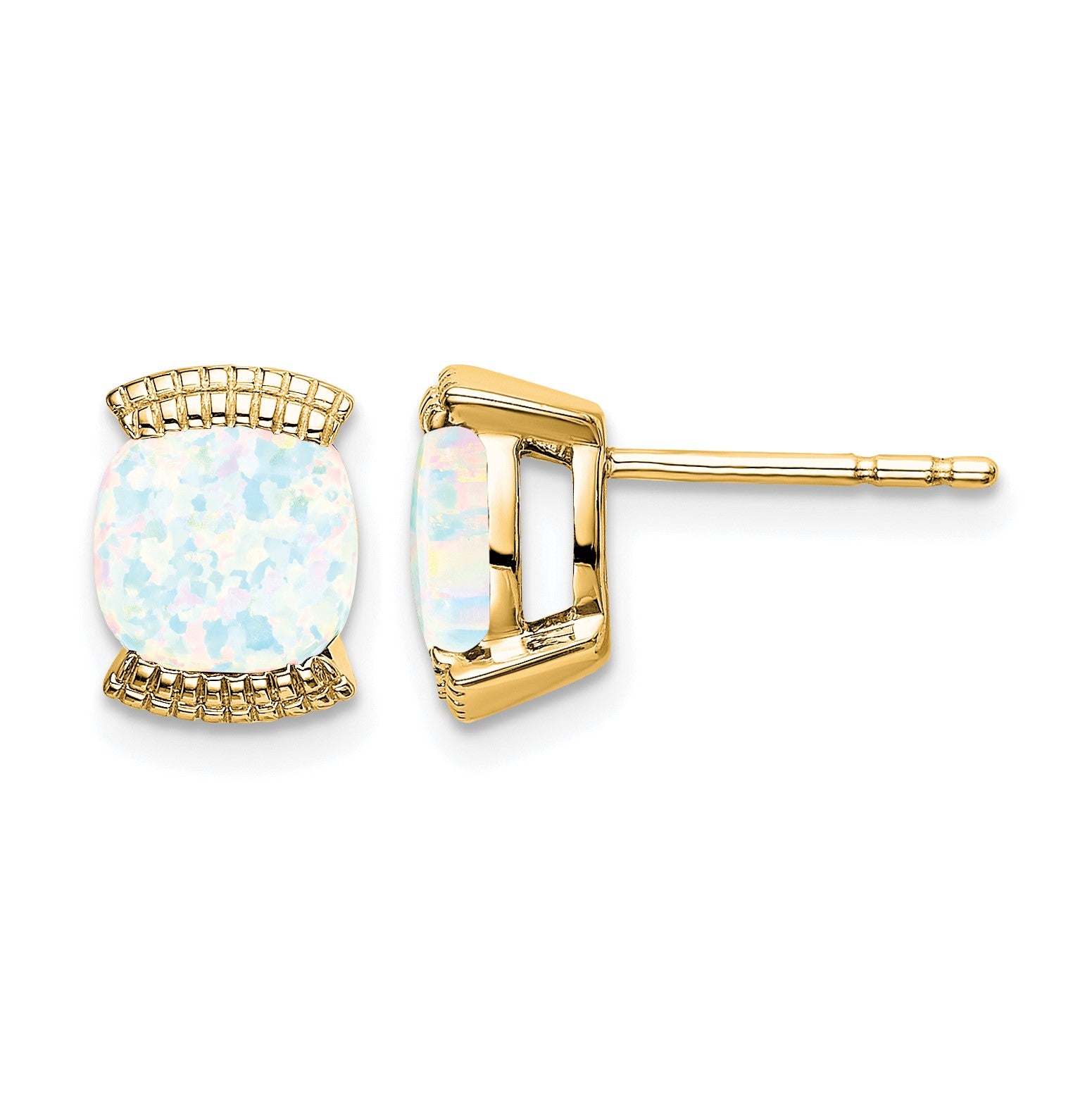 14k 6mm Cushion Lab Created Opal Post Earrings