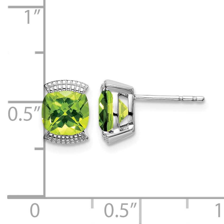 14k White Gold 6mm Cushion Peridot Post Earrings