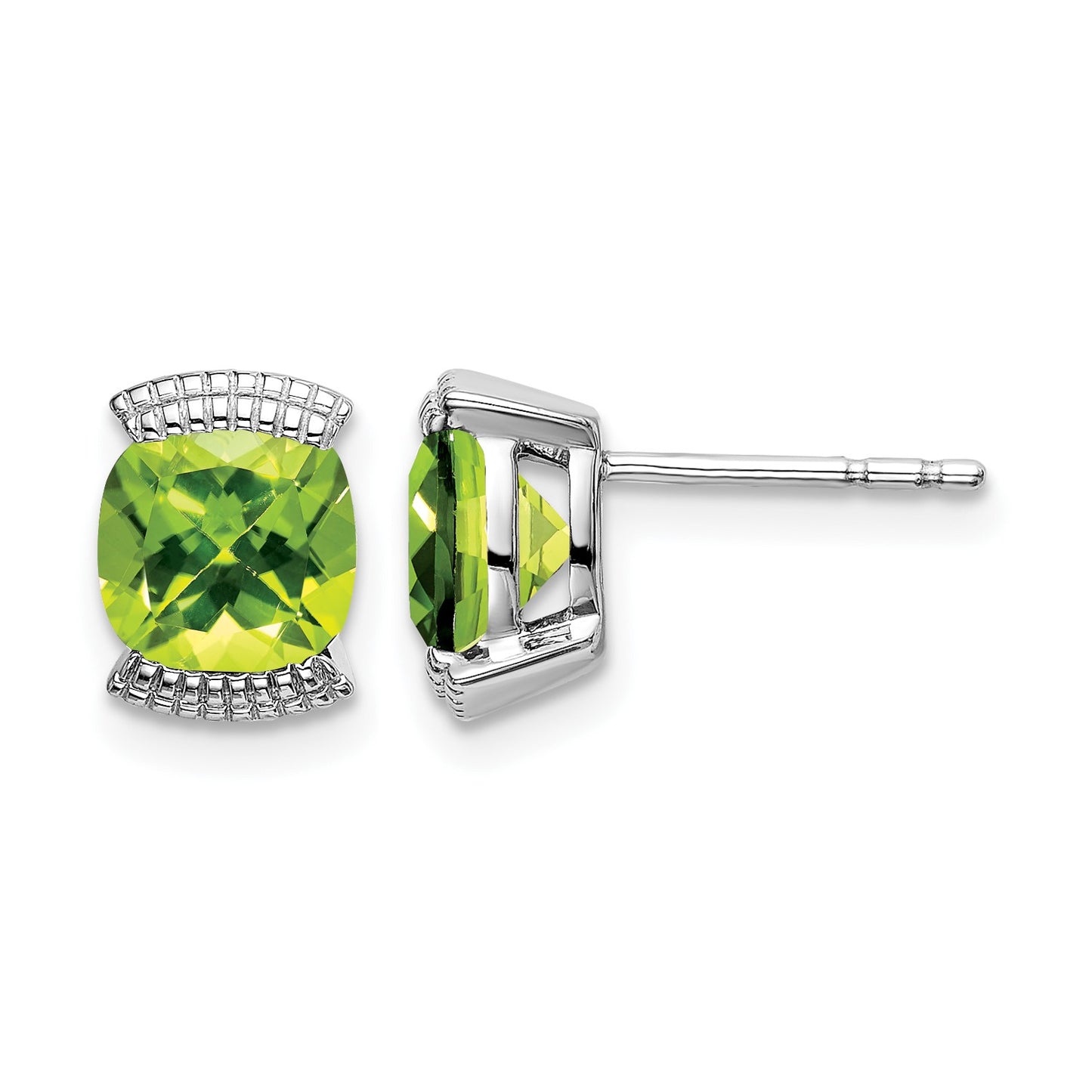 14k White Gold 6mm Cushion Peridot Post Earrings