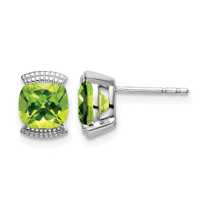 14k White Gold 6mm Cushion Peridot Post Earrings