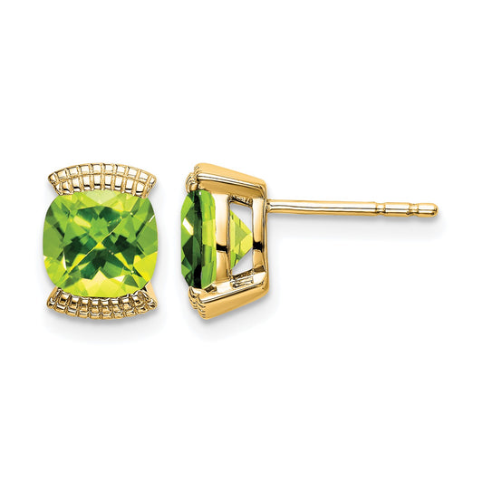 14k 6mm Cushion Peridot Post Earrings