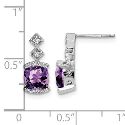 14k White Gold 6mm Cushion Amethyst and .04 carat Diamond Post Earrings