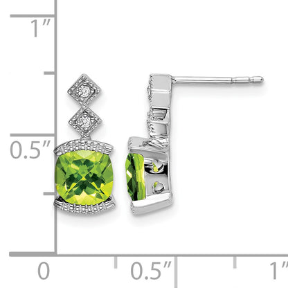 14k White Gold 6mm Cushion Peridot and .04 carat Diamond Post Earrings