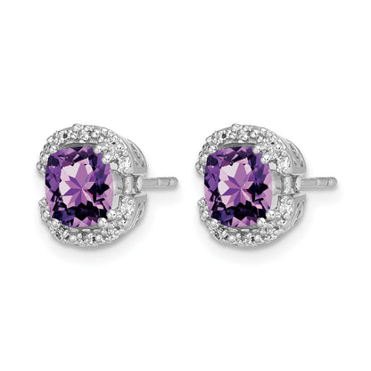 14k White Gold 6mm Cushion Amethyst and .10 carat Diamond Halo Post Earrings