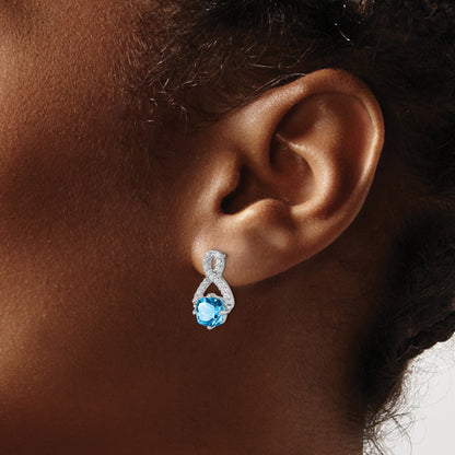 14k White Gold 6mm Cushion Blue Topaz and .17 carat Diamond Post Earrings