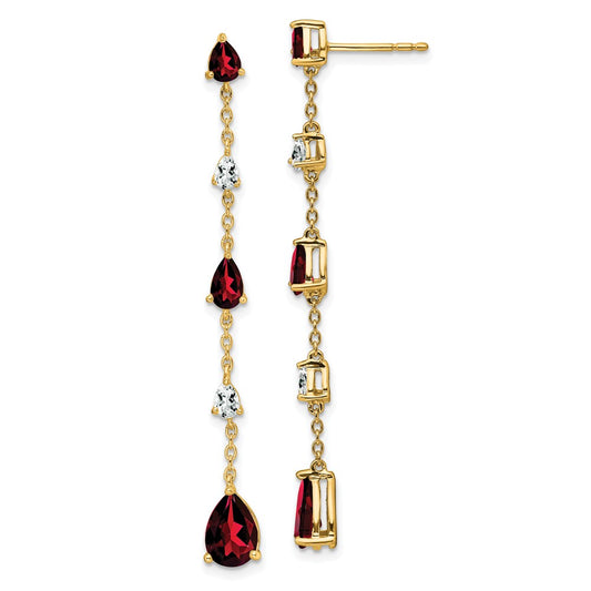 14k Garnet and White Topaz Dangle Earrings