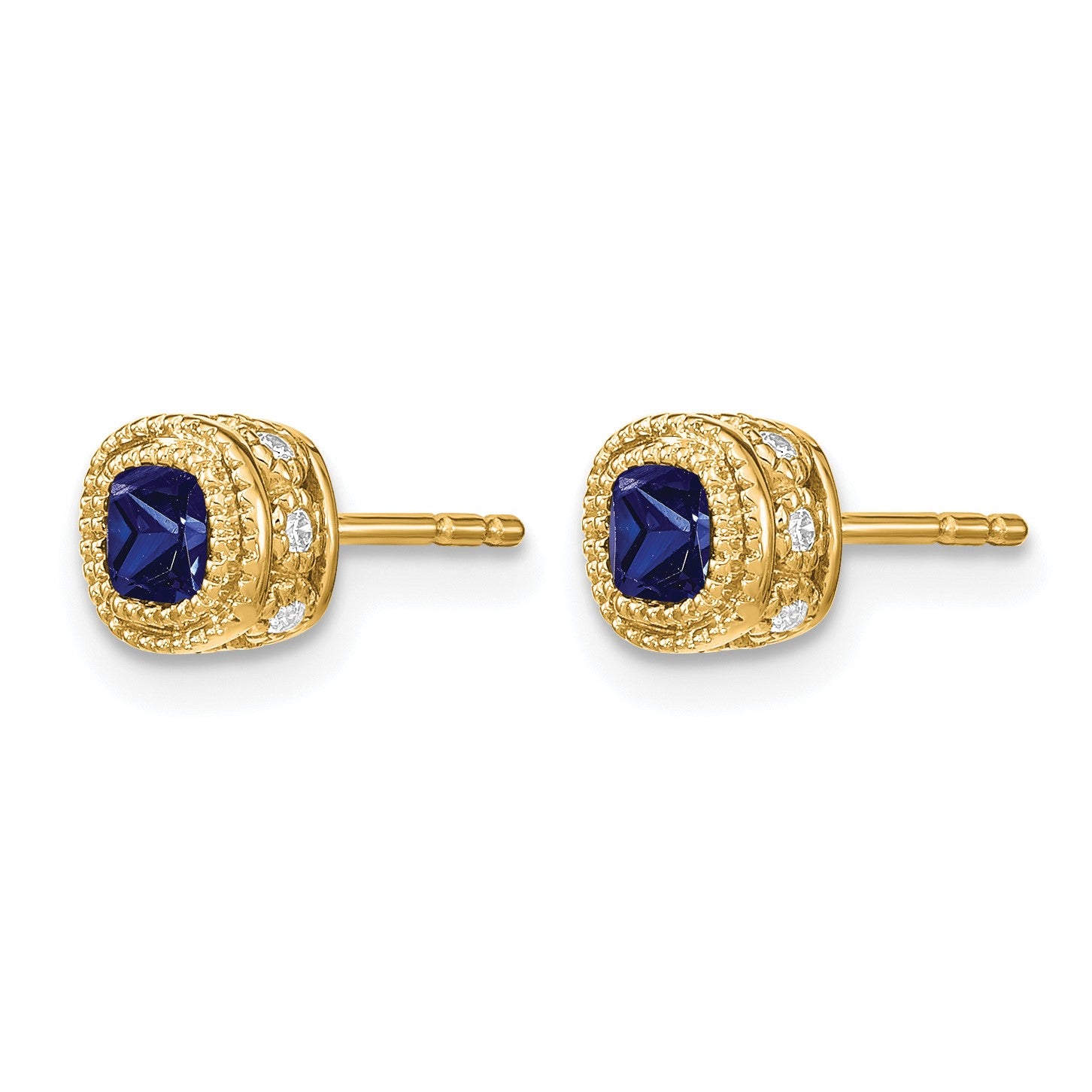14k 3.4mm Cushion Sapphire and Diamond Post Earrings