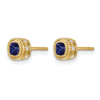 14k 3.4mm Cushion Sapphire and Diamond Post Earrings