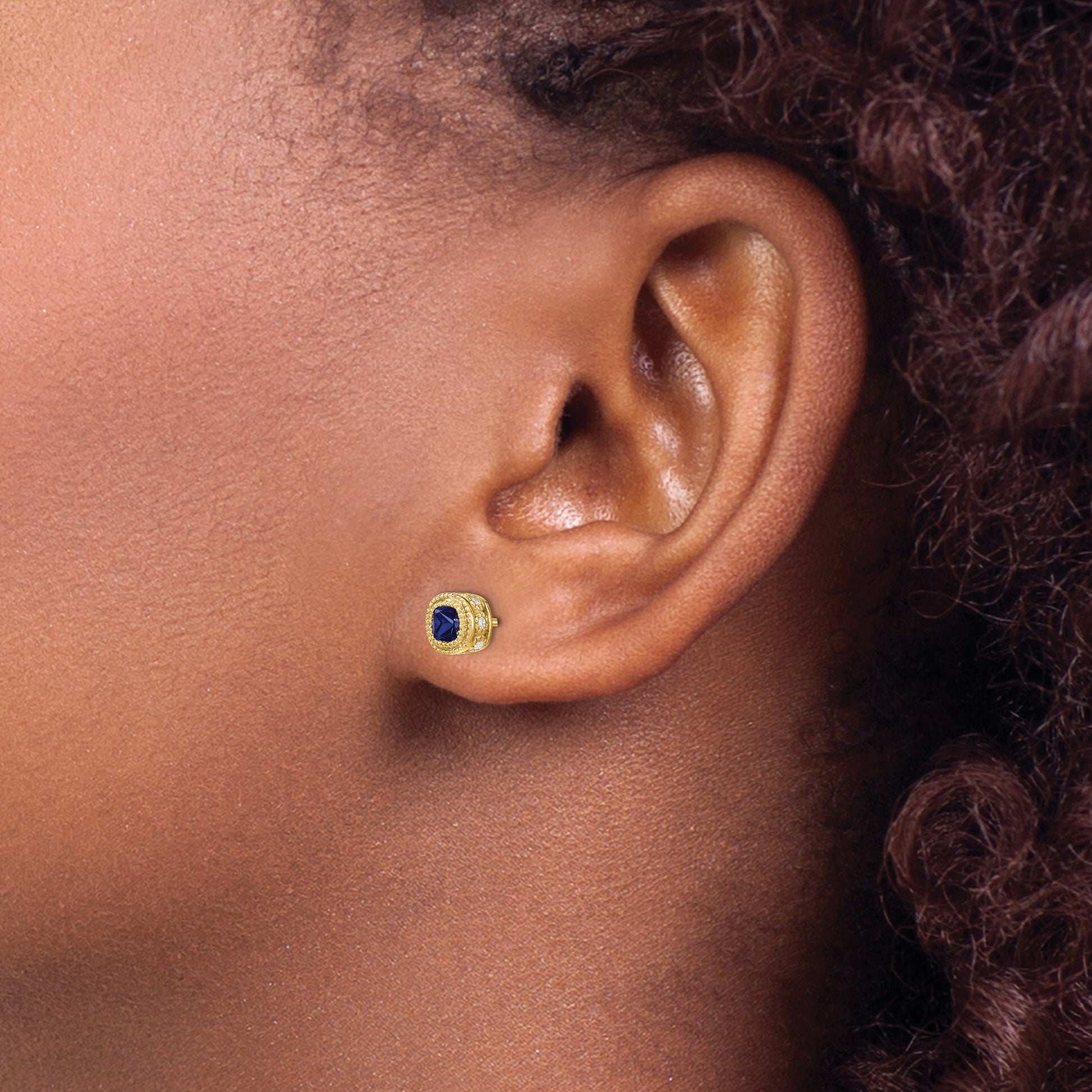 14k 3.4mm Cushion Sapphire and Diamond Post Earrings