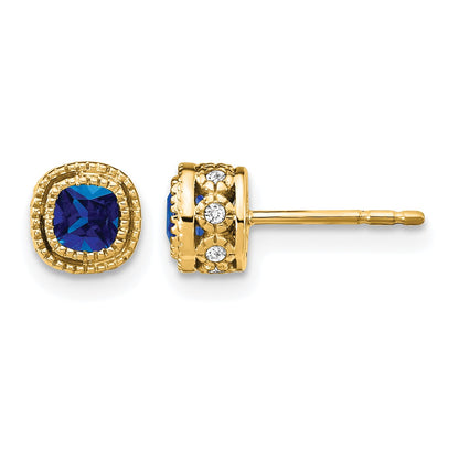 14k 3.4mm Cushion Sapphire and Diamond Post Earrings