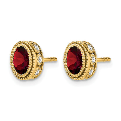 14k 6x4mm Oval Garnet and .19 carat Diamond Post Earrings