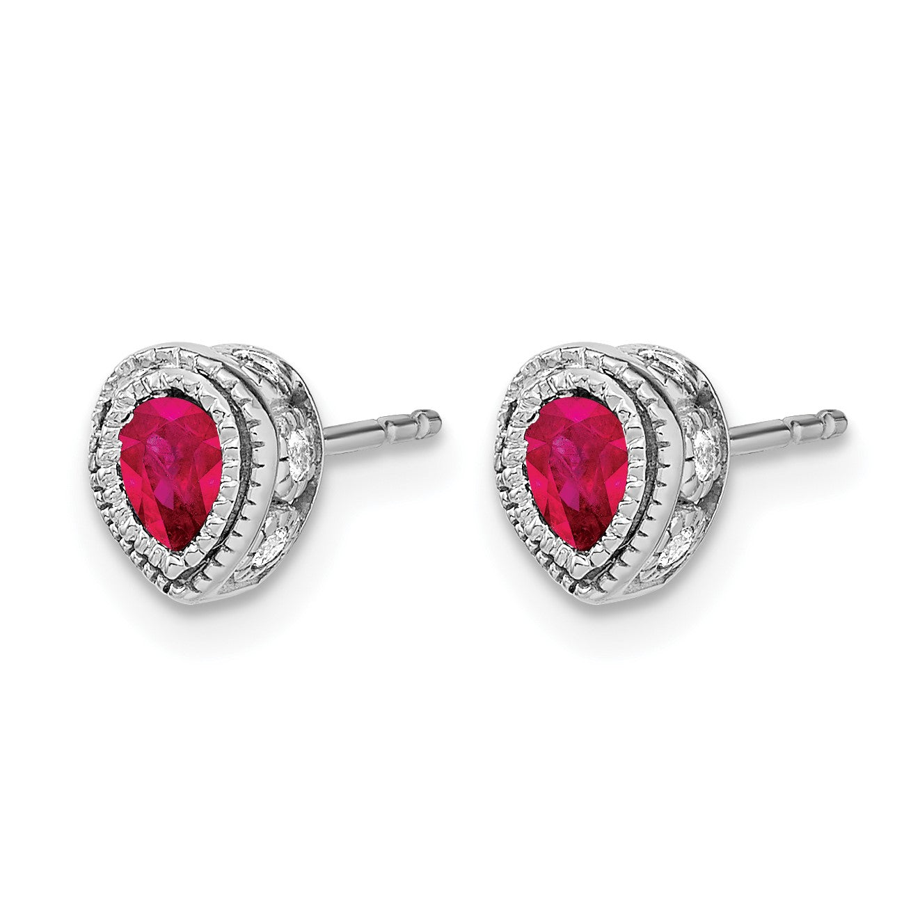 14k White Gold 4x3mm Pear Ruby and Diamond Post Earrings